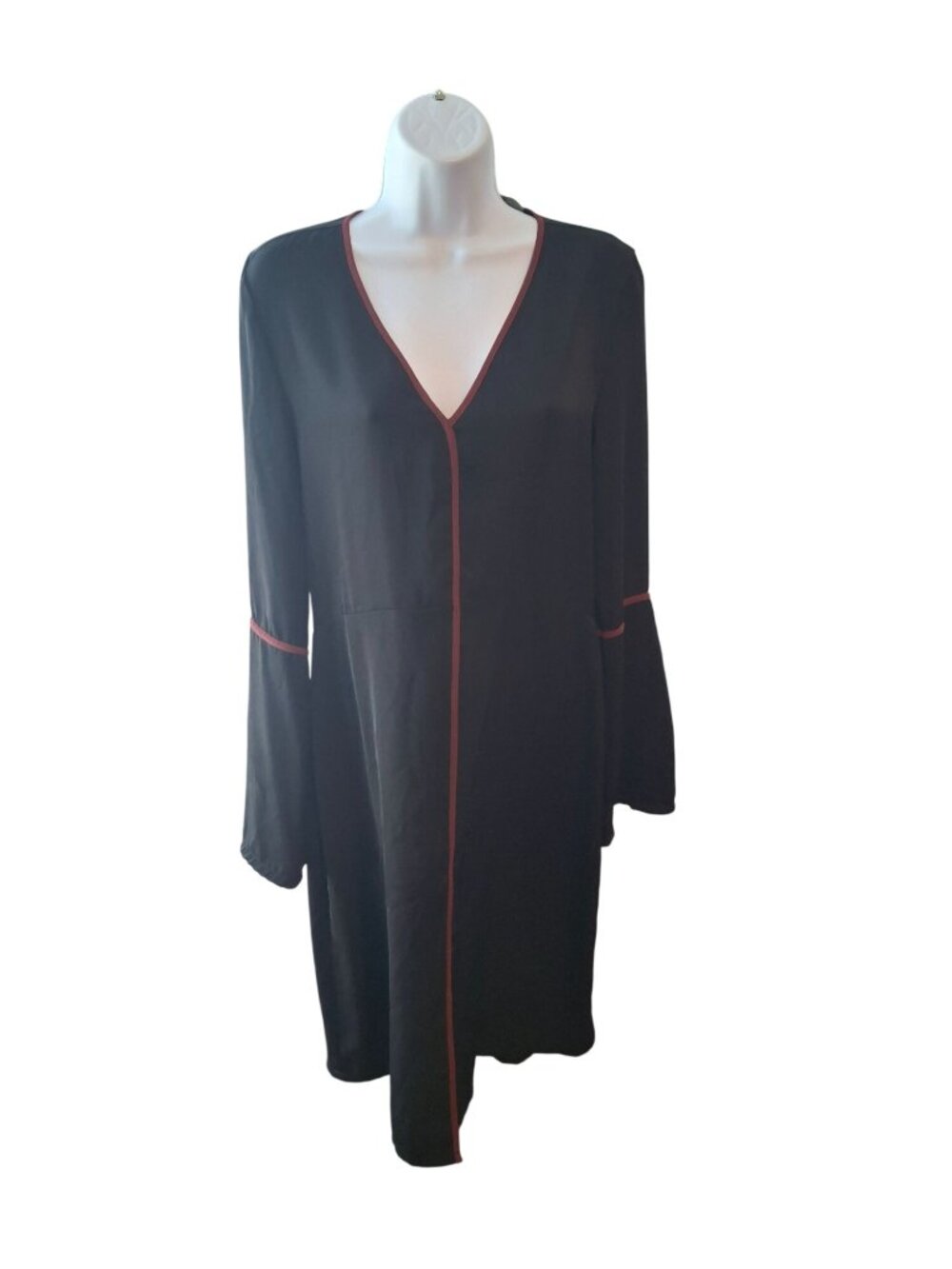 August 1 Eight Black Shift Dress M Bell Sleeve Minimalist Goth Chic Boho